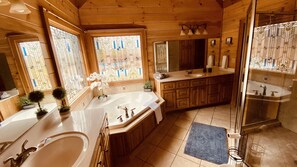 Combined shower/tub, jetted tub, hair dryer, towels