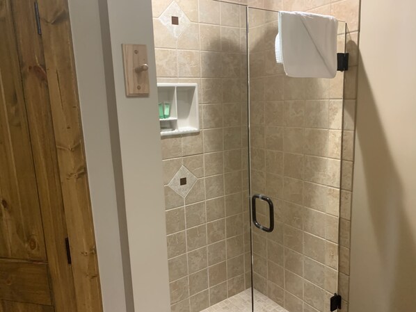 Shower, hair dryer, toilet paper