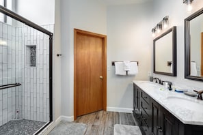 Combined shower/tub, hair dryer
