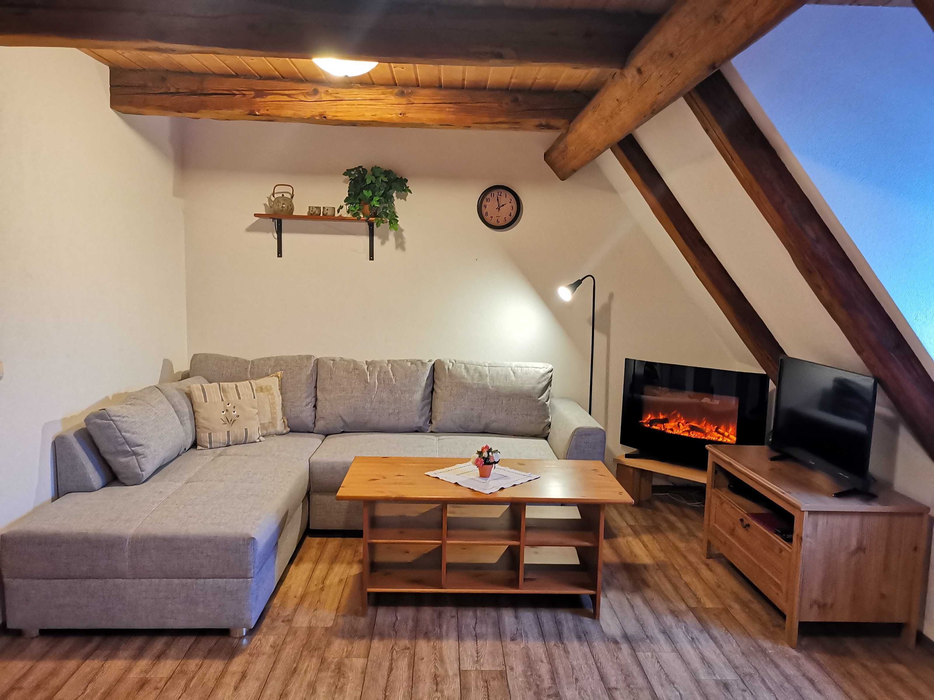 TV, fireplace