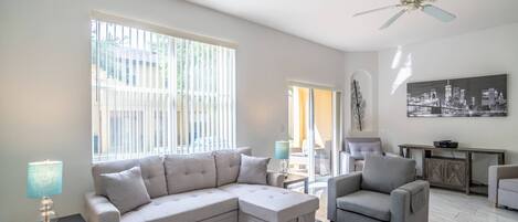 Flat-screen TV, fireplace, DVD player