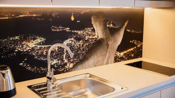 Fridge, microwave, dishwasher