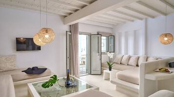 Paola's Maisonette | Living area | 32-inch TV with satellite channels