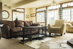 Smart TV, fireplace, DVD player, books
