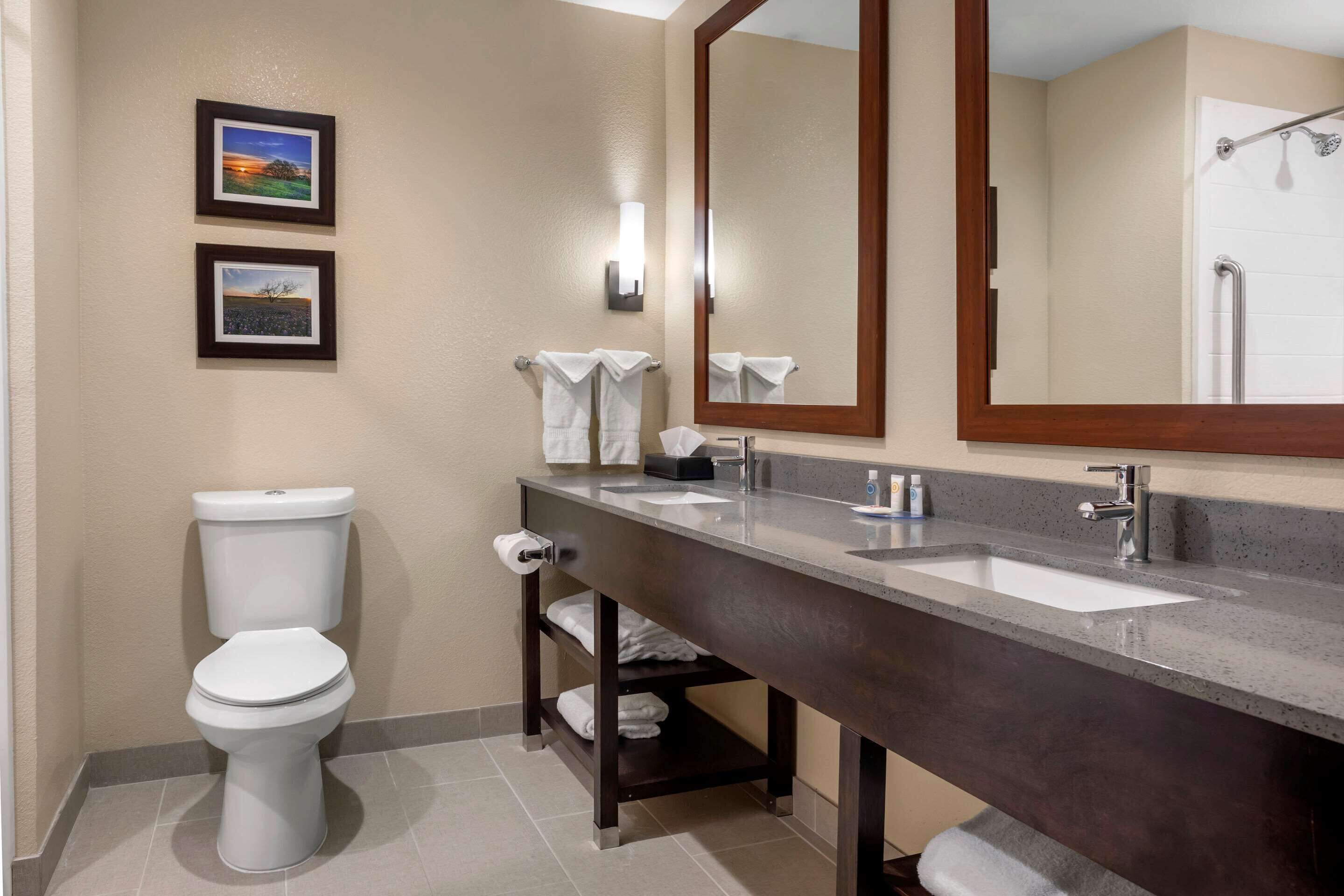 standard suite, multiple beds, non smoking | bathroom | combined shower/bathtub, hair dryer, towels, soap