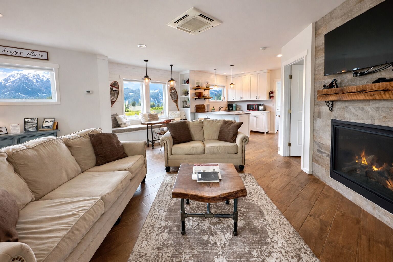 TV a schermo piatto, caminetto, lettore DVD