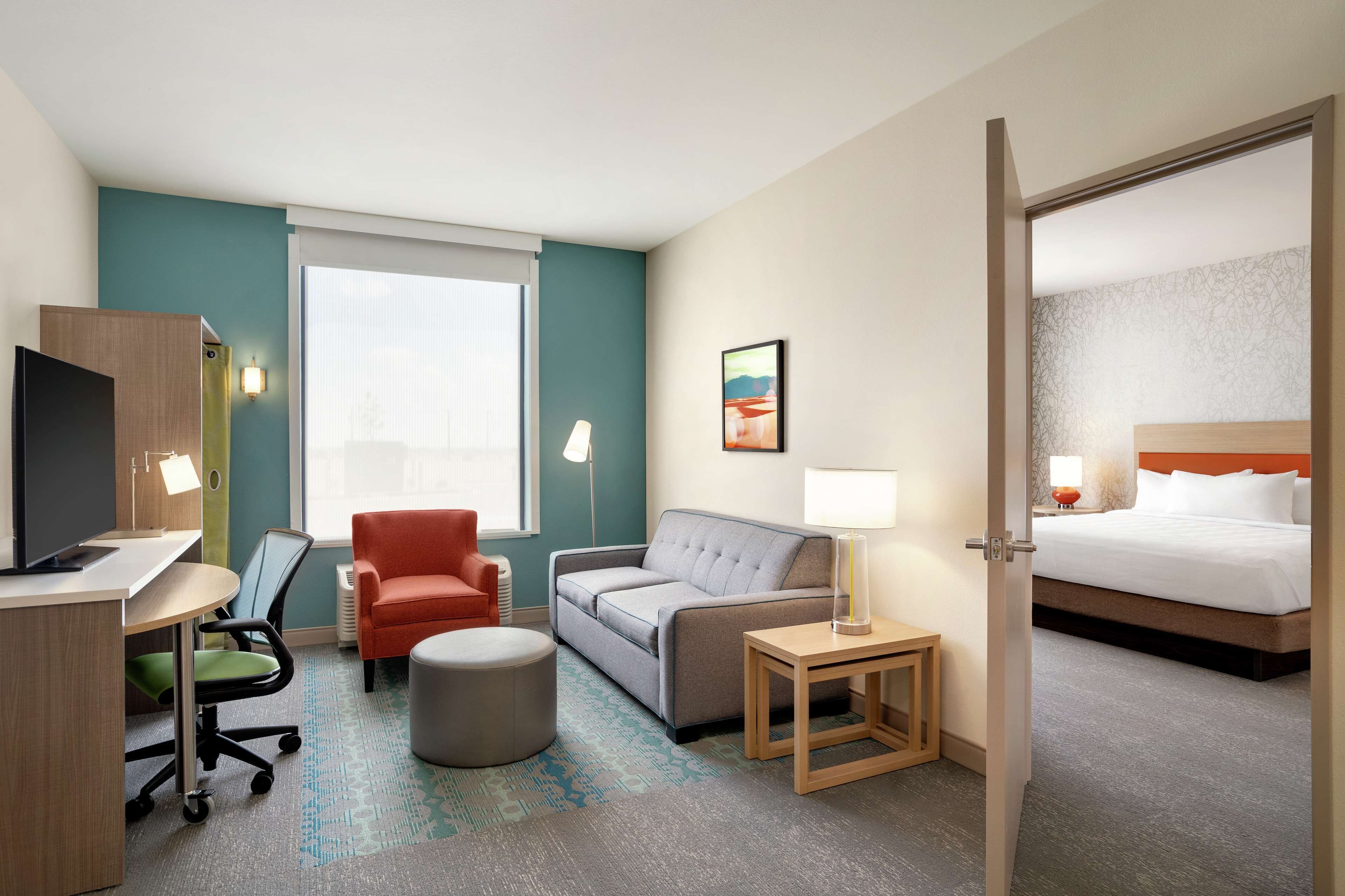 suite, 1 queen bed, accessible, bathtub (mobility & hearing) | desk, laptop workspace, blackout curtains, iron/ironing board