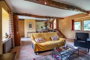 Télévision, cheminée, lecteur de DVD, chaîne hi-fi