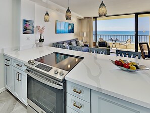 Fridge, microwave, oven, stovetop - Where the Pacific Stretches Forever Kihei Remodeled Oceanfront Condo Pool (Kihei)