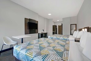 办公桌、笔记本电脑工作区、免费 WiFi、床单