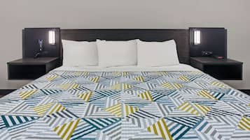 Desk, laptop workspace, free WiFi, bed sheets