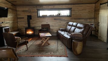 Smart TV, chimenea y libros