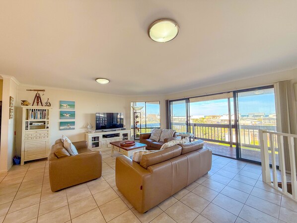 Smart TV, DVD player, books, video library