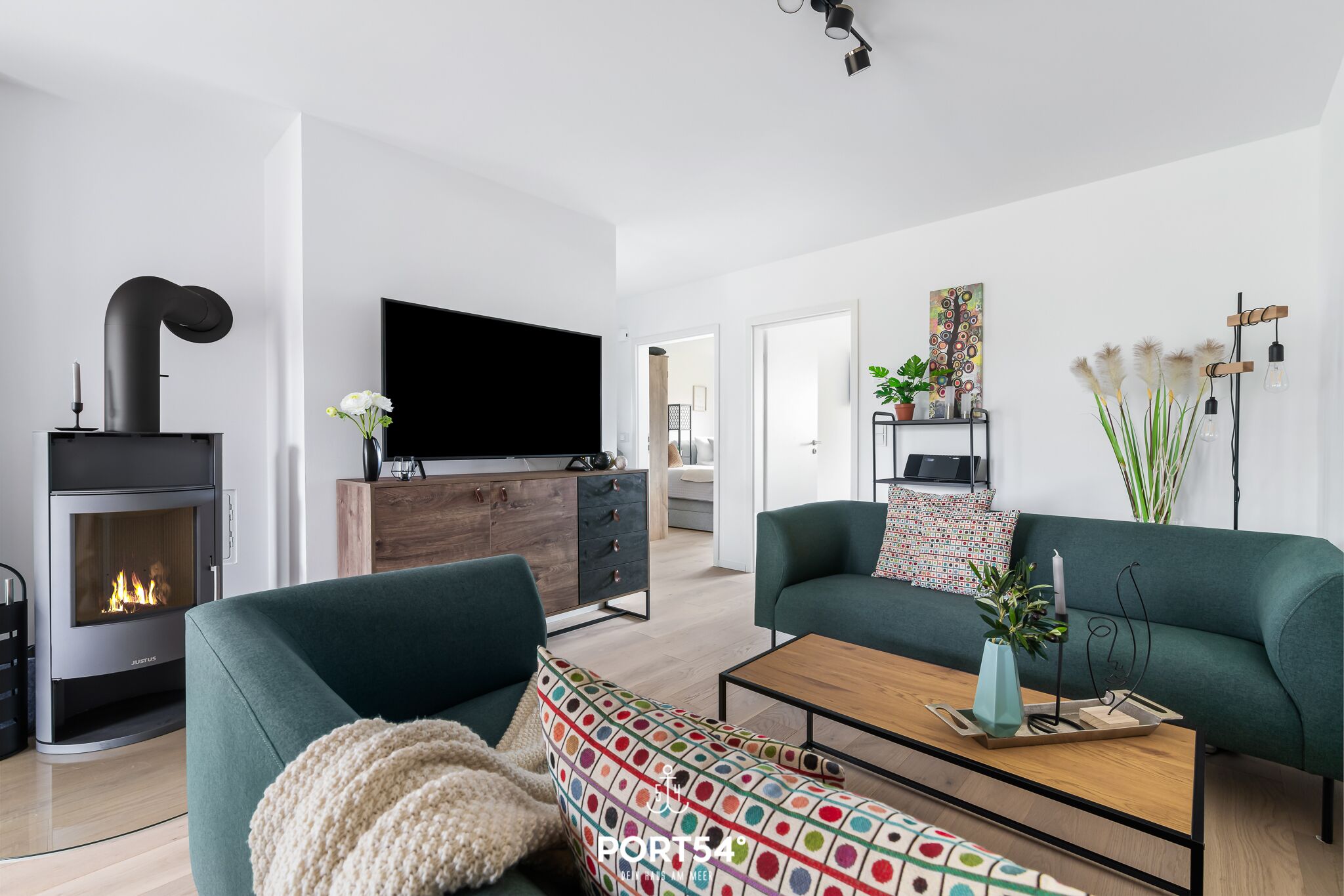Fernseher, Kamin, Videothek