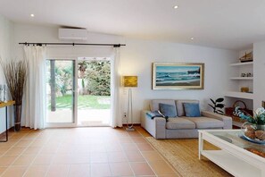 Smart TV, fireplace, DVD player, books