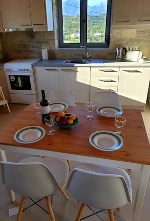 Fridge, oven, stovetop, coffee/tea maker