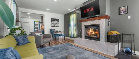 TV, fireplace, video games, offices