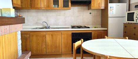 Fridge, dining tables