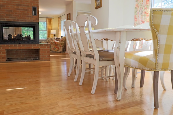 Breakfast Nook: The hub of the household with a window-side table and stools.