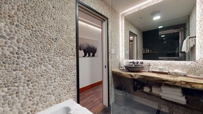Combined shower/bathtub, hair dryer, towels