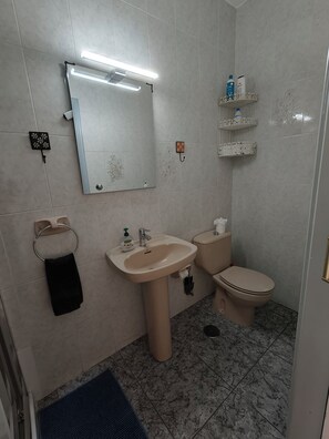 Dusj, hårføner og håndklær