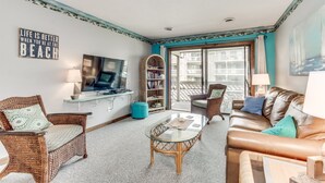 Condo, 2 Bedrooms (M-103) | Living room | TV, DVD player - Shipwatch Pointe by Escape (Myrtle Beach)