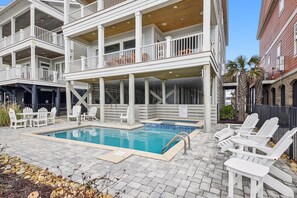 Outdoor pool - Living Beach 1, Luxury Oceanfront Home in Cherry Grove with Game Room and Pool (North Myrtle Beach)