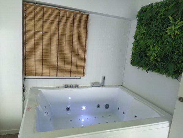Ensemble baignoire-douche, baignoire à remous, séchoir à cheveux