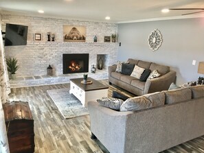 Smart TV, fireplace, video games, table football