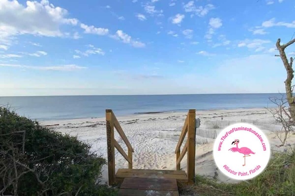 The Fun Flamingo Bungalow is literally just steps away from the beach.