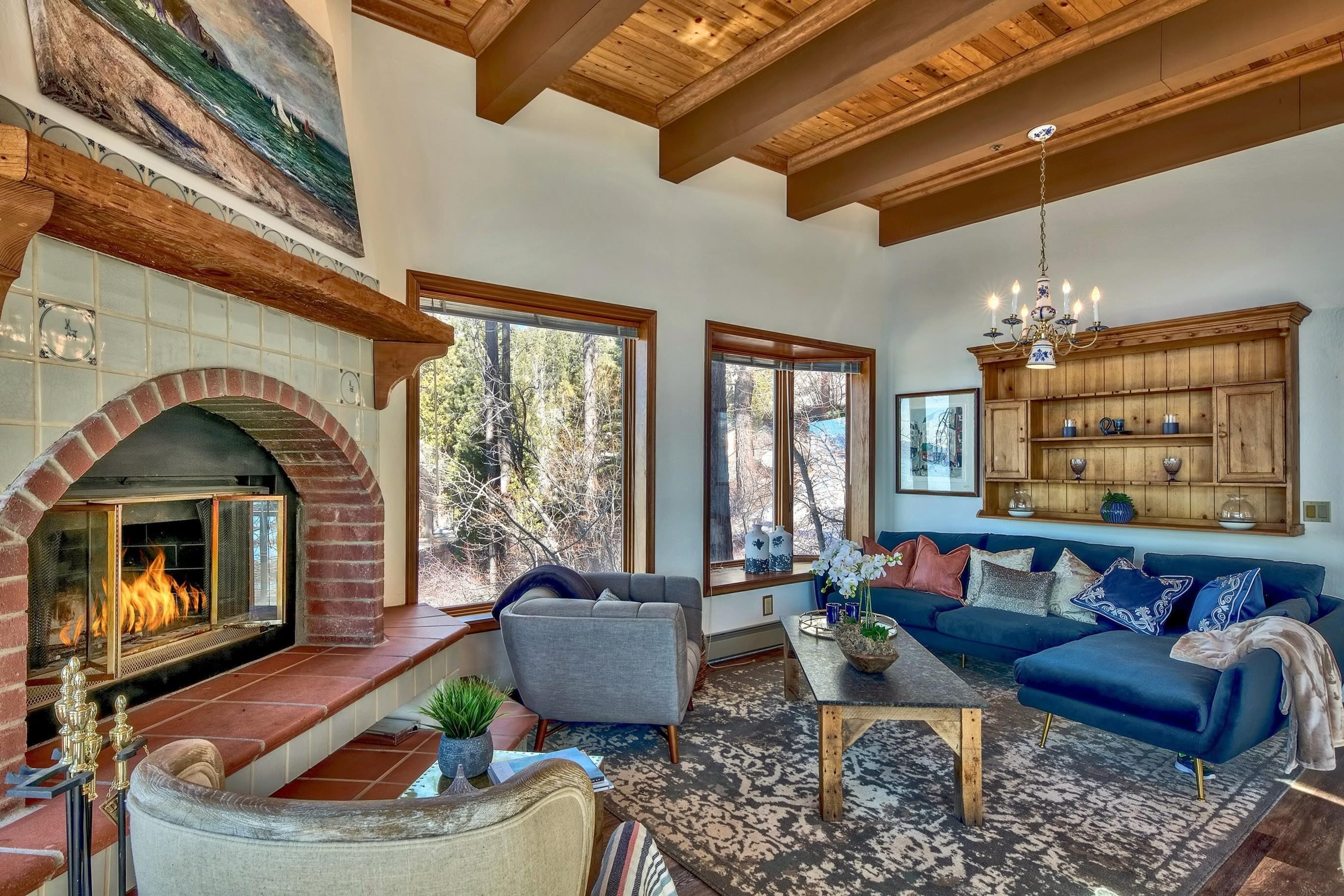 TV, fireplace, video games, DVD player