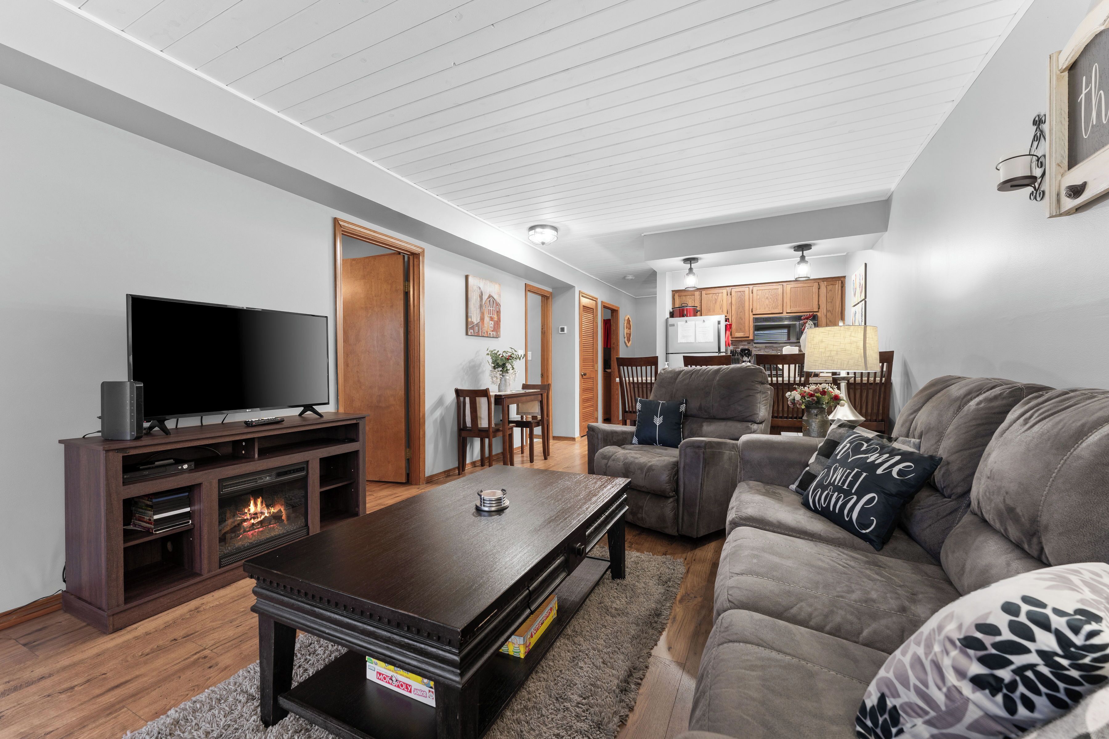 TV connectée, cheminée, lecteur de DVD