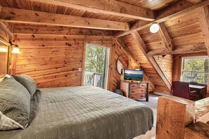 1 bedroom, desk, iron/ironing board, travel cot