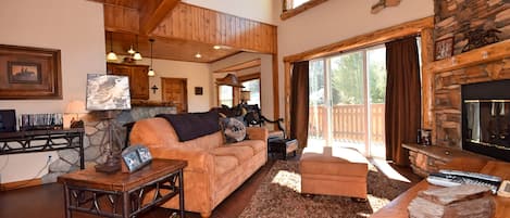 TV, fireplace, DVD player, foosball