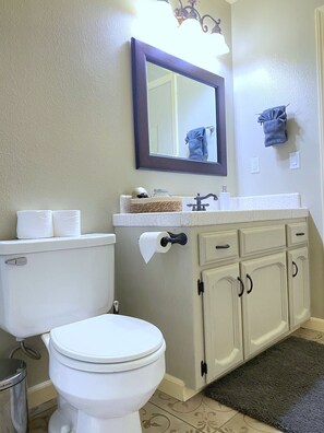 Chuveiro/banheira combinados, secador de cabelo, toalhas de banho 