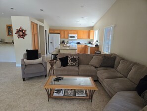 Smart TV, fireplace, DVD player, books