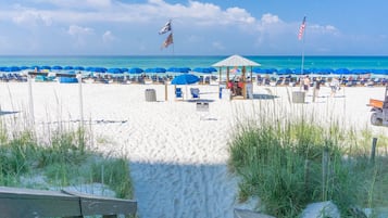 On the beach, beach towels