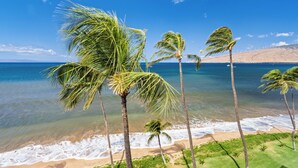 A beach with palm trees and a clear view of the ocean. - Sugar Beach PH21 - Direct Oceanfront 1 bedroom (Kihei)