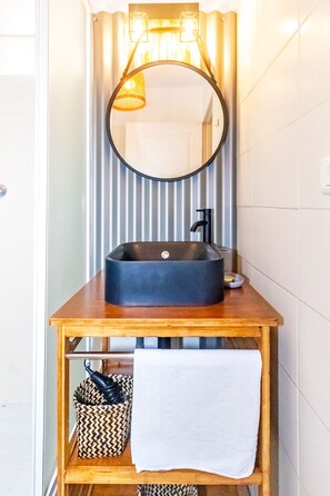 Hair dryer, towels, toilet paper