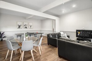 Smart TV, video games, DVD player, ping pong