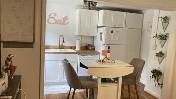 Fridge, microwave, dishwasher, coffee/tea maker