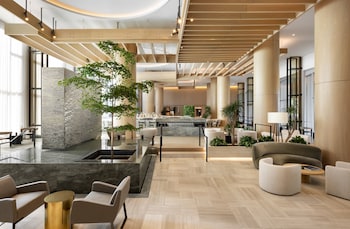 Sitting area in hotel lobby at Fairmont Century Plaza Gold Experience