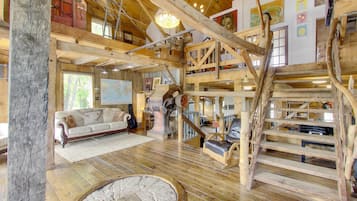 Family Cottage (Stockdale Mill) | Living area | 36-inch flat-screen TV with digital channels, Smart TV, fireplace