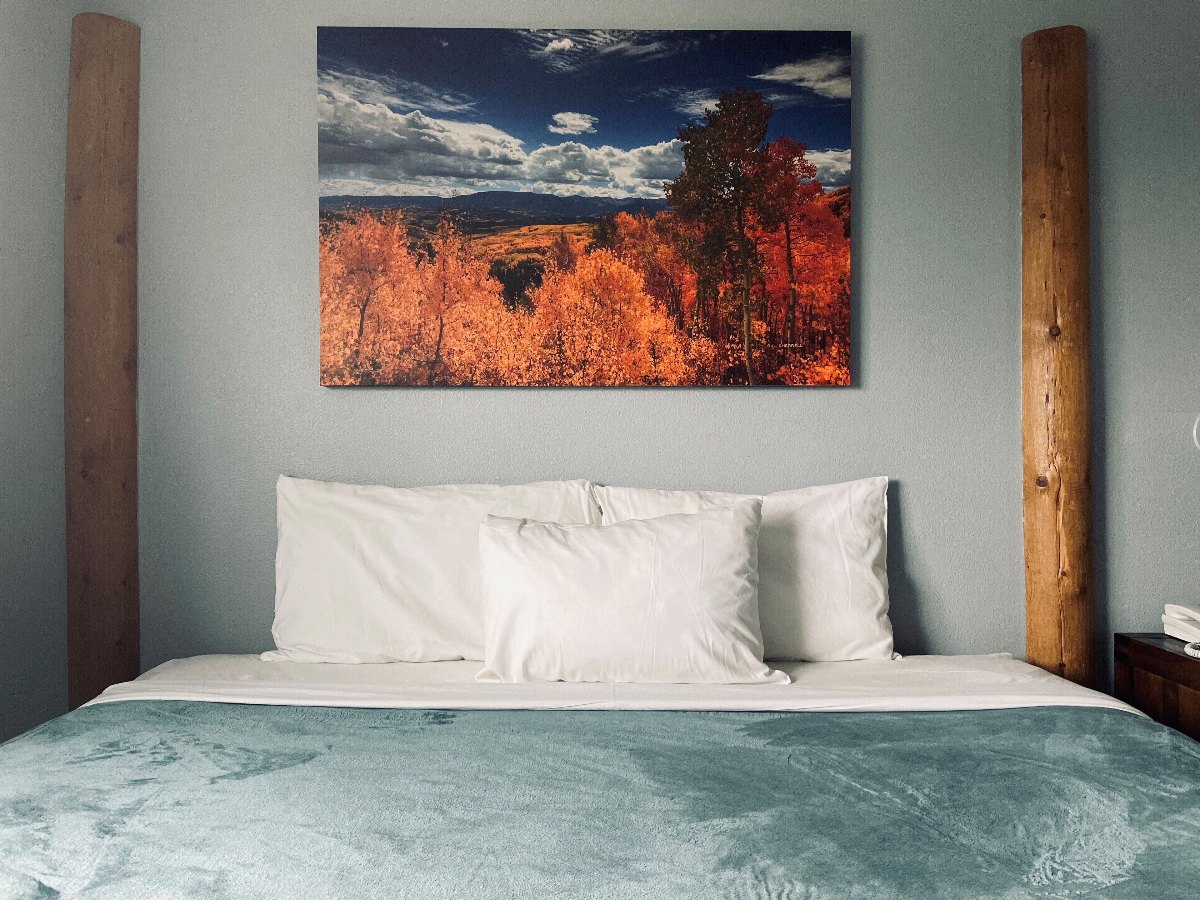 gold king mountain inn king bed | premium bedding, in-room safe, desk, iron/ironing board