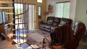 TV, DVD player, books, video library