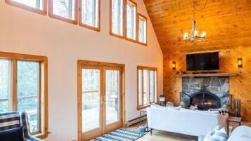 Smart TV, fireplace, video games, DVD player