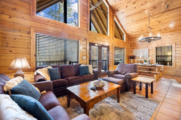 Älytelevisio, takka, DVD-soitin, kirjoja