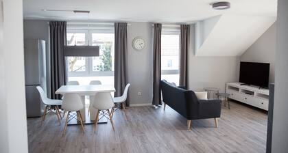 moderne Neubau-Wohnung mit 35qm Dachterrasse + Kamin