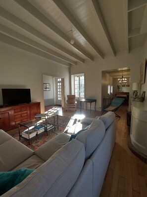 TV, DVD player, ping pong, books