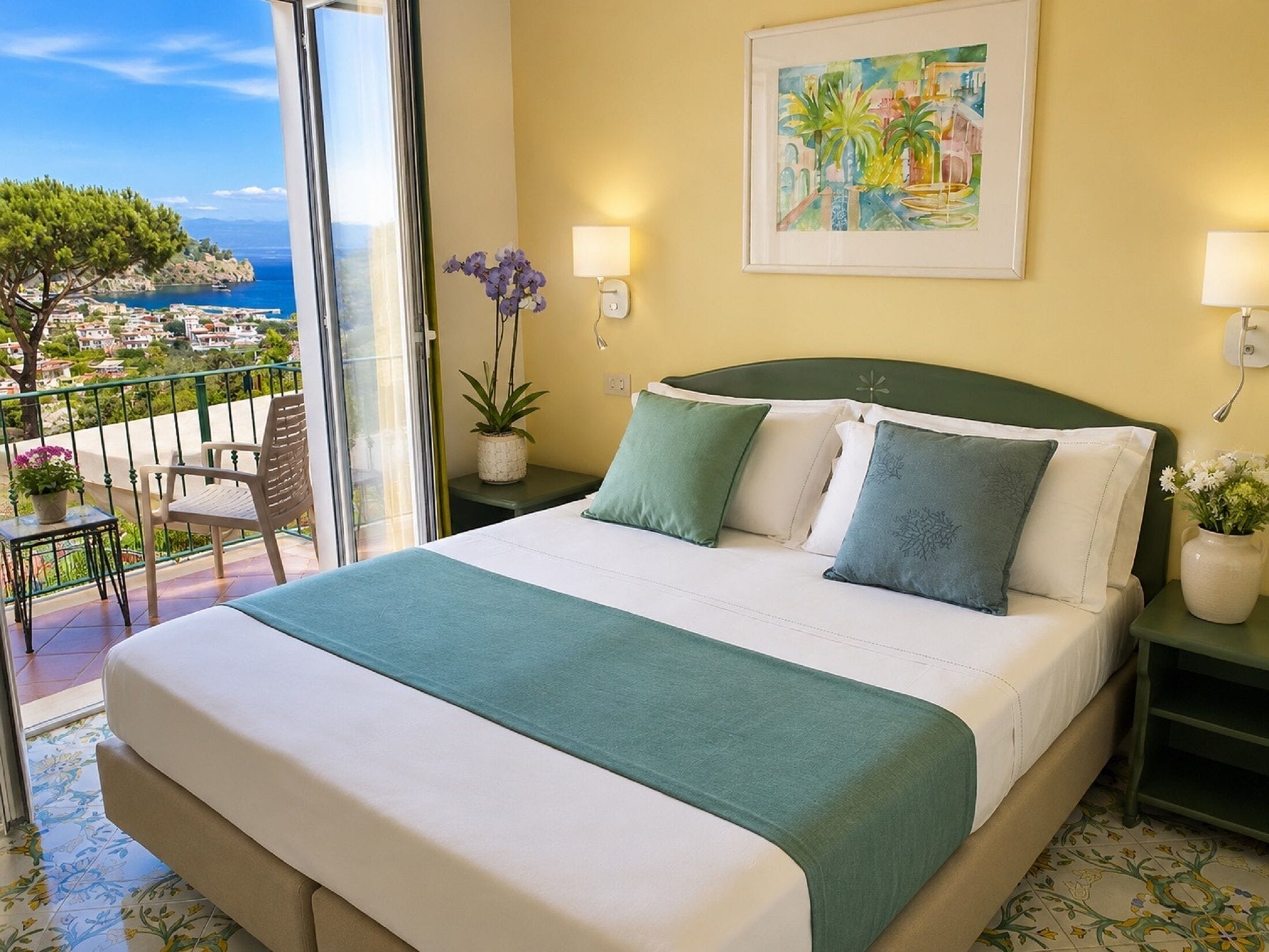 Habitación clásica con 1 cama doble o 2 individuales, vistas parciales al mar | Ropa de cama de alta calidad, escritorio, wifi gratis y ropa de cama